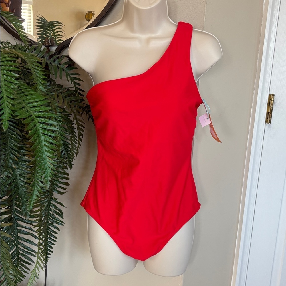 Brand New Kona Sol Red One Shoulder One Piece Tummy Control Swimsuit Bodysuit